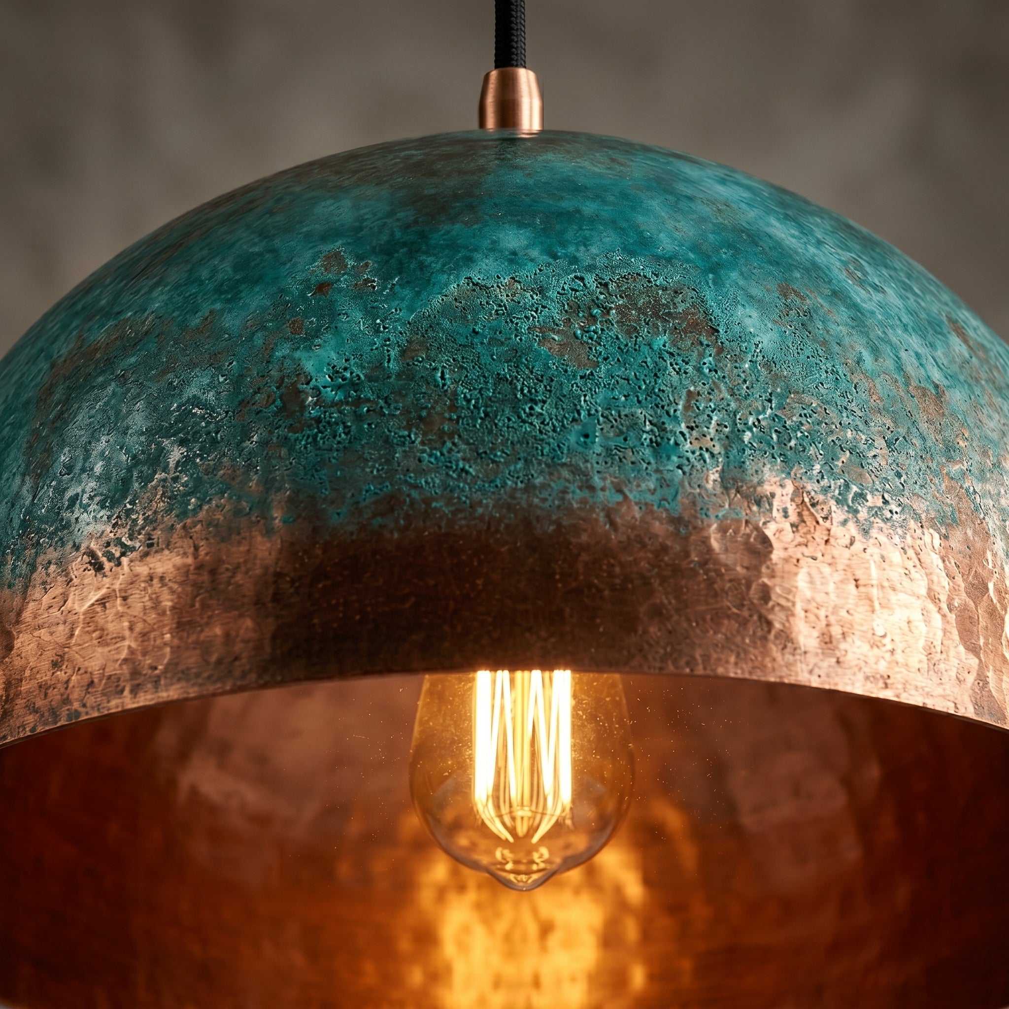 Handmade Blue Patina Copper Dome Pendant Light - Rustic Chandelier - Mettlemix