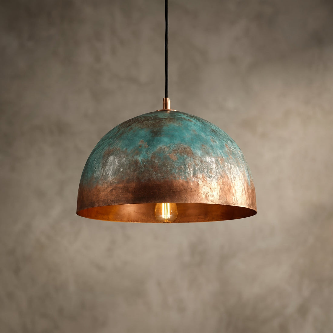 Handmade Blue Patina Copper Dome Pendant Light - Rustic Chandelier - Mettlemix
