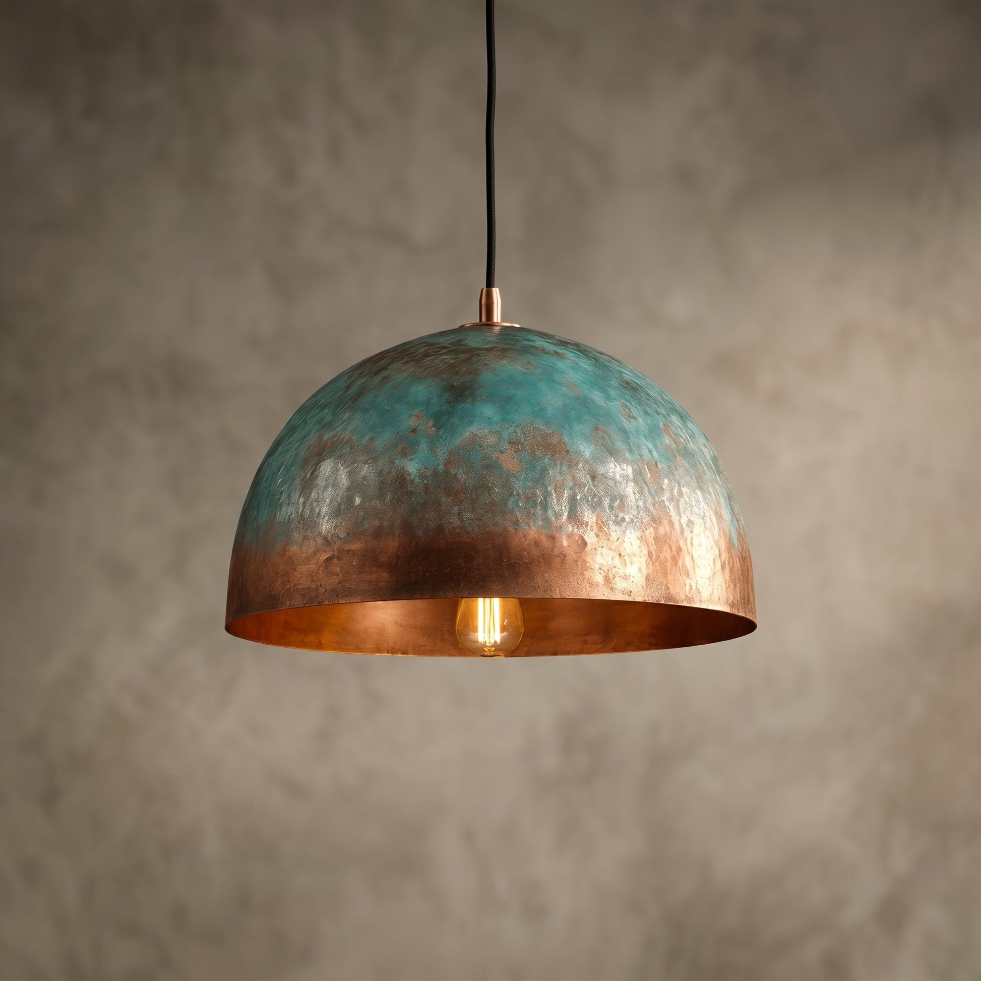 Handmade Blue Patina Copper Dome Pendant Light - Rustic Chandelier - Mettlemix