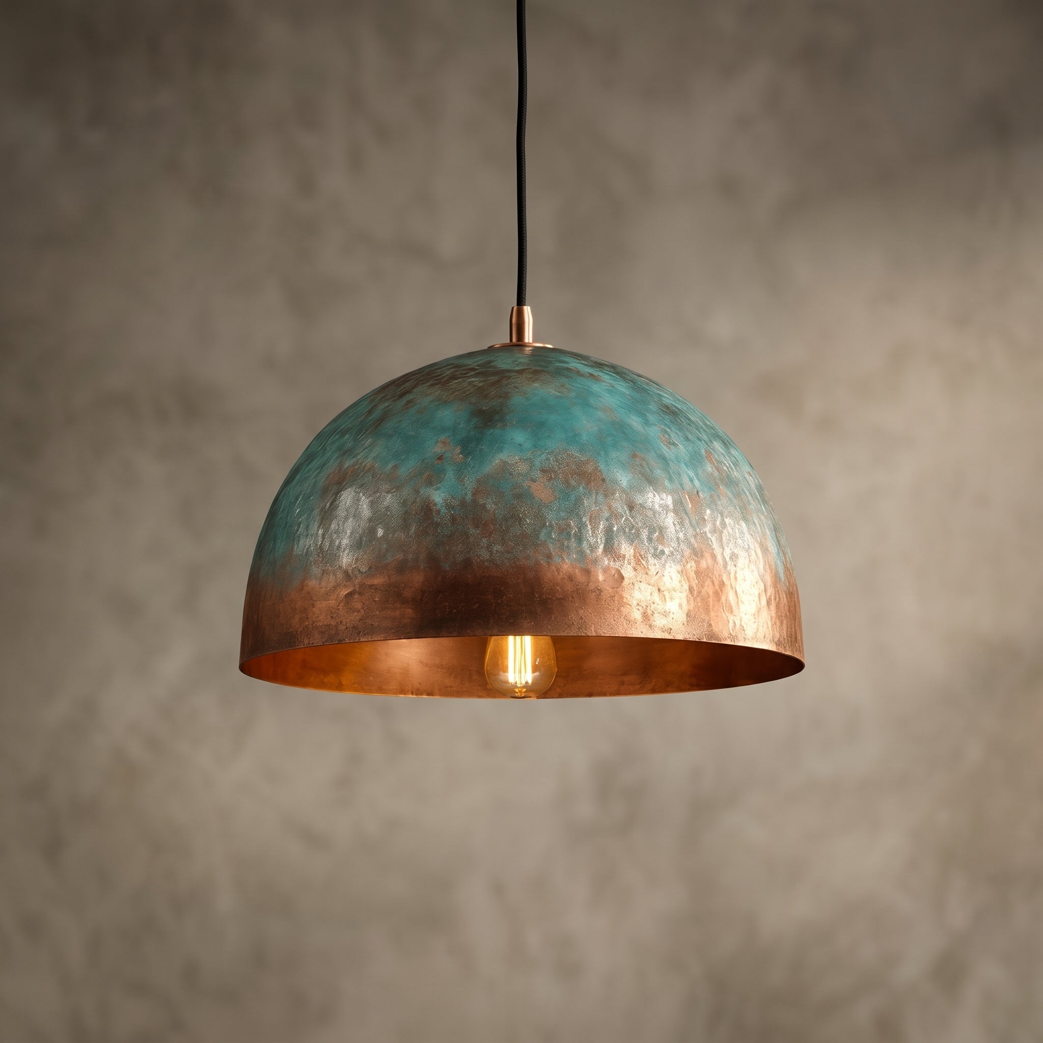 Handmade Blue Patina Copper Dome Pendant Light - Rustic Chandelier - Mettlemix