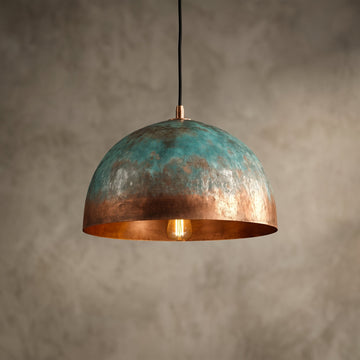 Handmade Blue Patina Copper Dome Pendant Light - Rustic Chandelier - Mettlemix