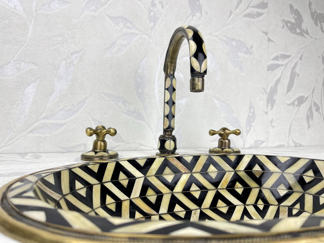 Handmade Brass Faucet & Sink Set - Resin & Bone Details Bronze Finish - Mettlemix
