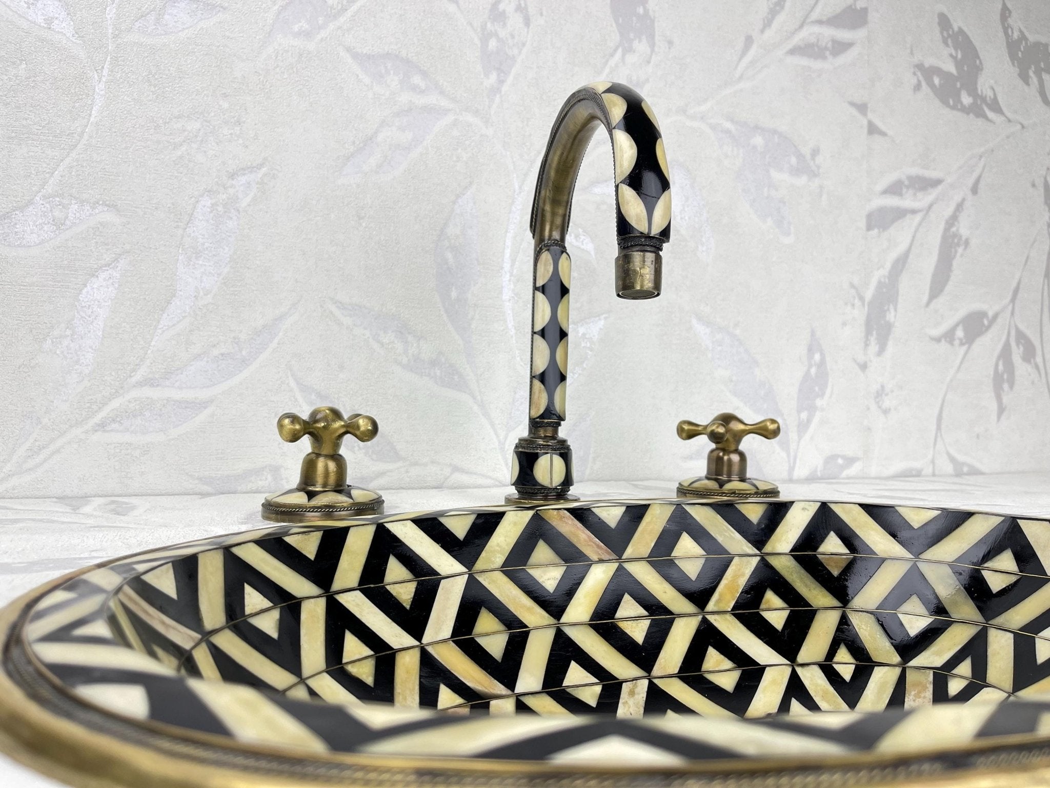Handmade Brass Faucet & Sink Set - Resin & Bone Details Bronze Finish - Mettlemix