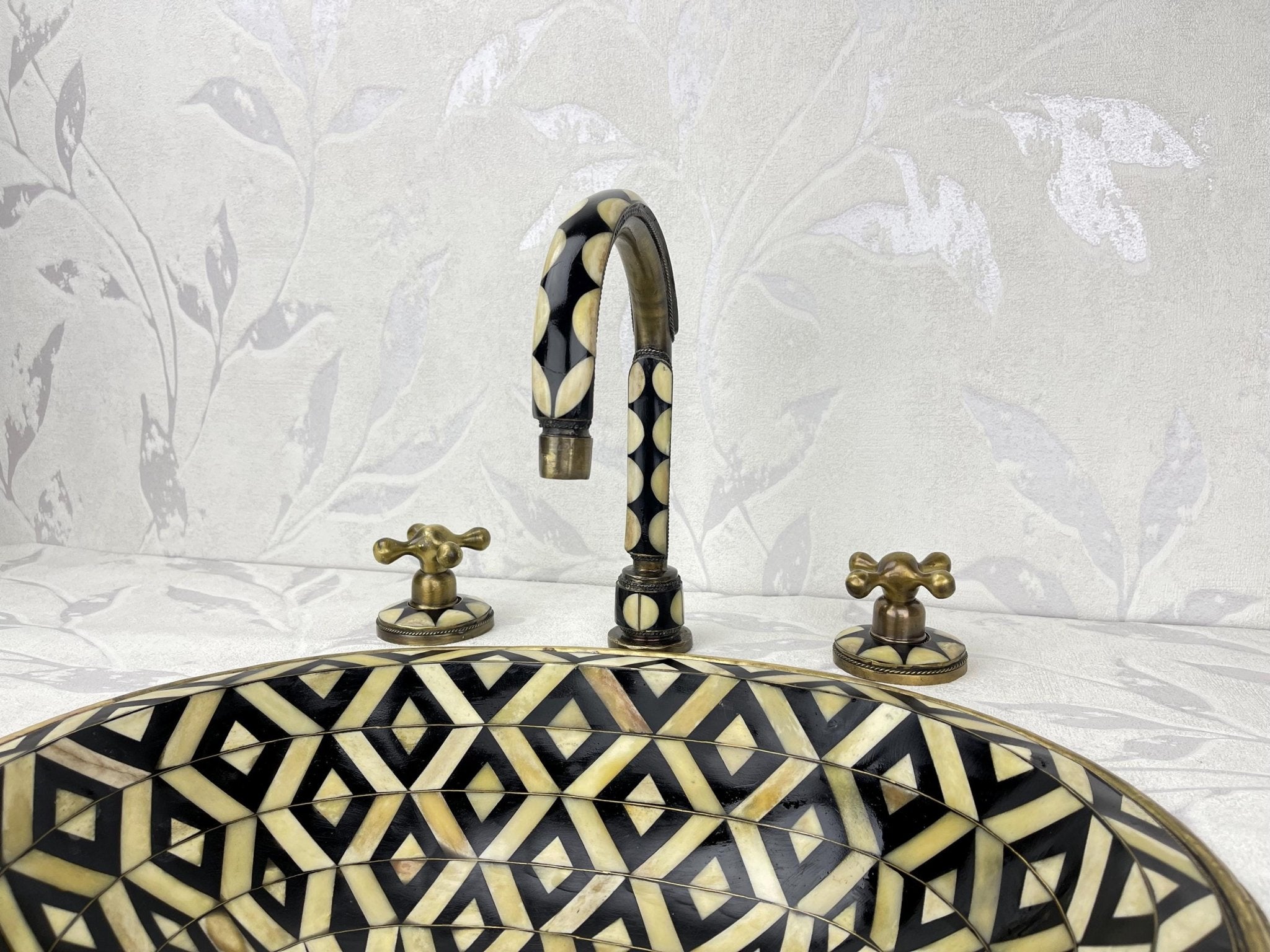 Handmade Brass Faucet & Sink Set - Resin & Bone Details Bronze Finish - Mettlemix