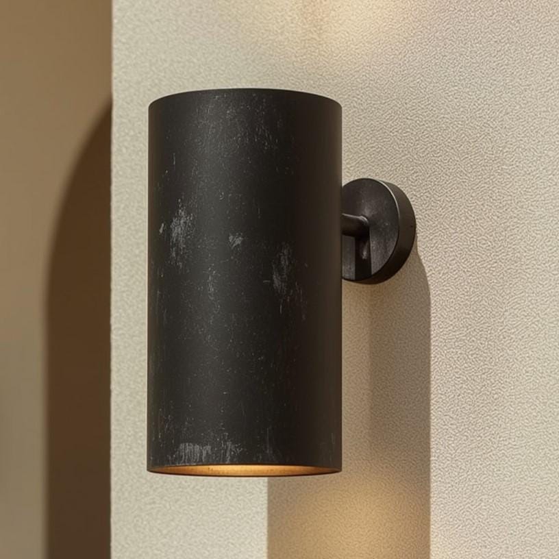 Handmade Brass Wall Sconce: Matte Black Minimalist Cylinder Light - Mettlemix