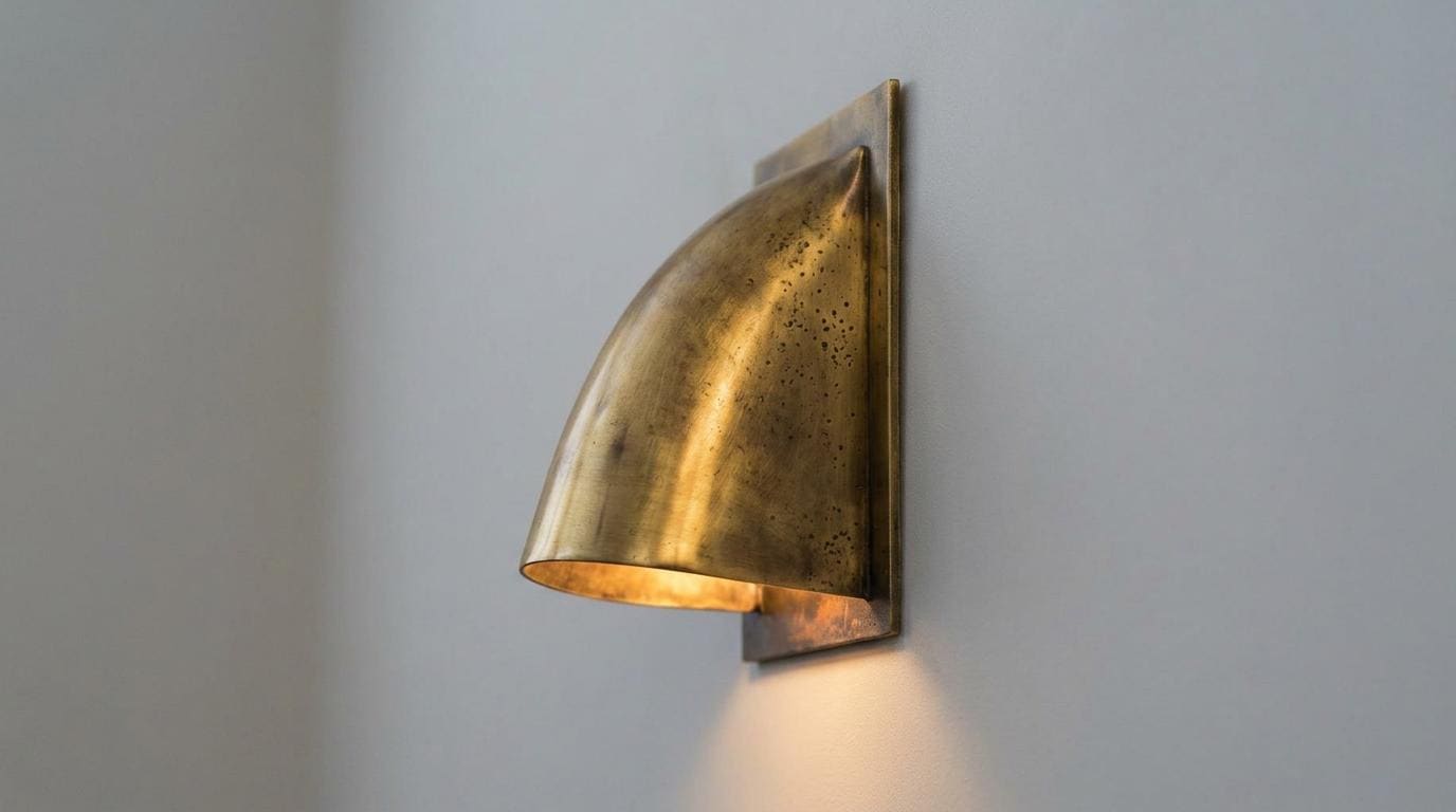 Handmade Brass Wall Sconce, Solid Brass Indoor Outdoor Light, Curved Cone Wall Lamp, Rustic Modern Vintage Brass Sconce Fixture - Mettlemix