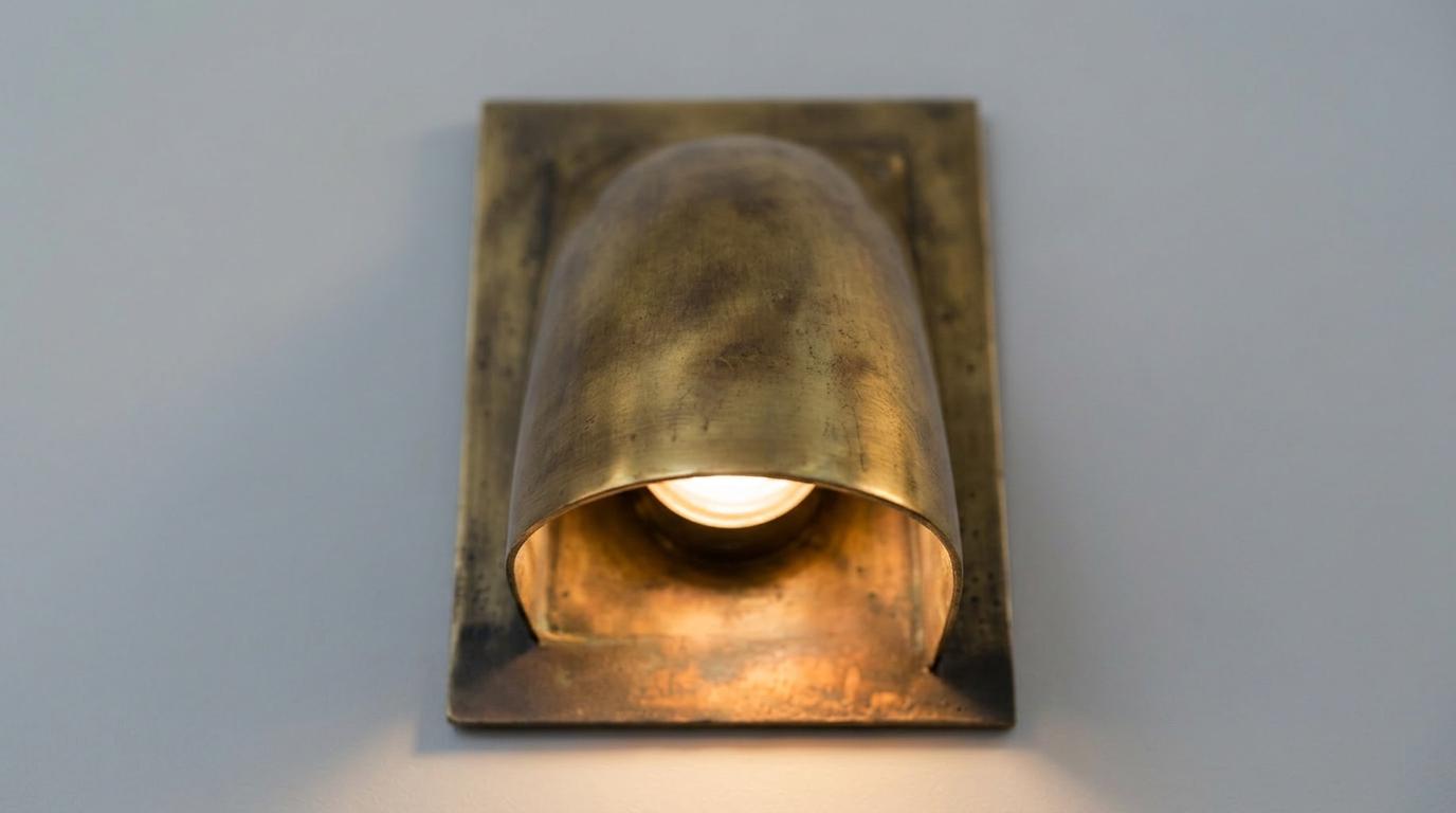 Handmade Brass Wall Sconce, Solid Brass Indoor Outdoor Light, Curved Cone Wall Lamp, Rustic Modern Vintage Brass Sconce Fixture - Mettlemix