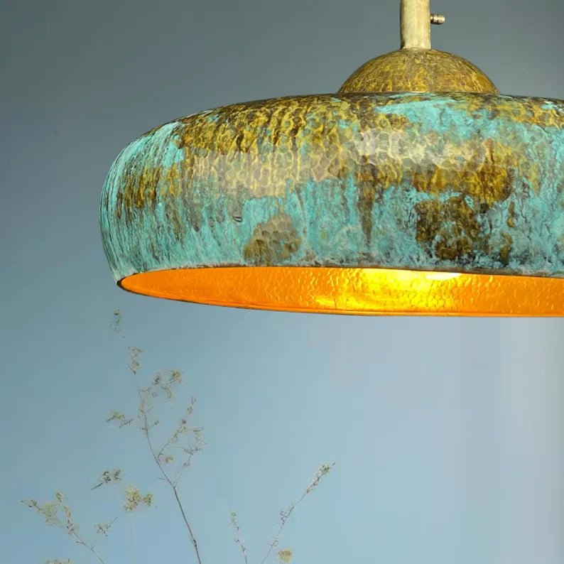 Handmade Copper Dome Lamp with Green Patina – Rustic Artisan Lighting - Mettlemix