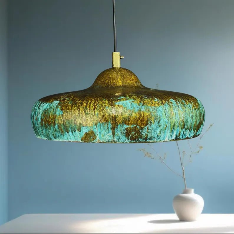 Handmade Copper Dome Lamp with Green Patina – Rustic Artisan Lighting - Mettlemix