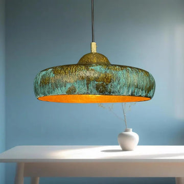Handmade Copper Dome Lamp with Green Patina – Rustic Artisan Lighting - Mettlemix