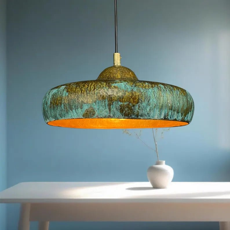 Handmade Copper Dome Lamp with Green Patina – Rustic Artisan Lighting - Mettlemix