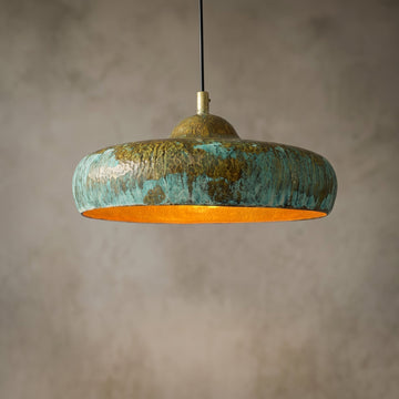 Handmade Copper Dome Lamp with Green Patina – Rustic Artisan Lighting - Mettlemix