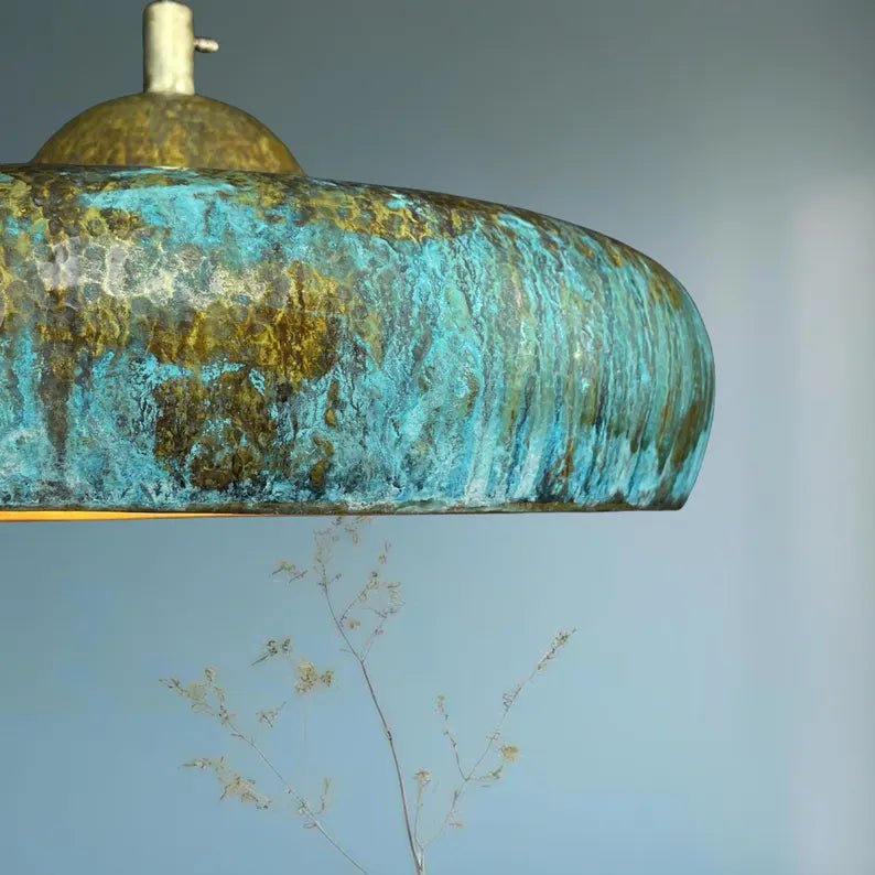 Handmade Copper Dome Lamp with Green Patina – Rustic Artisan Lighting - Mettlemix