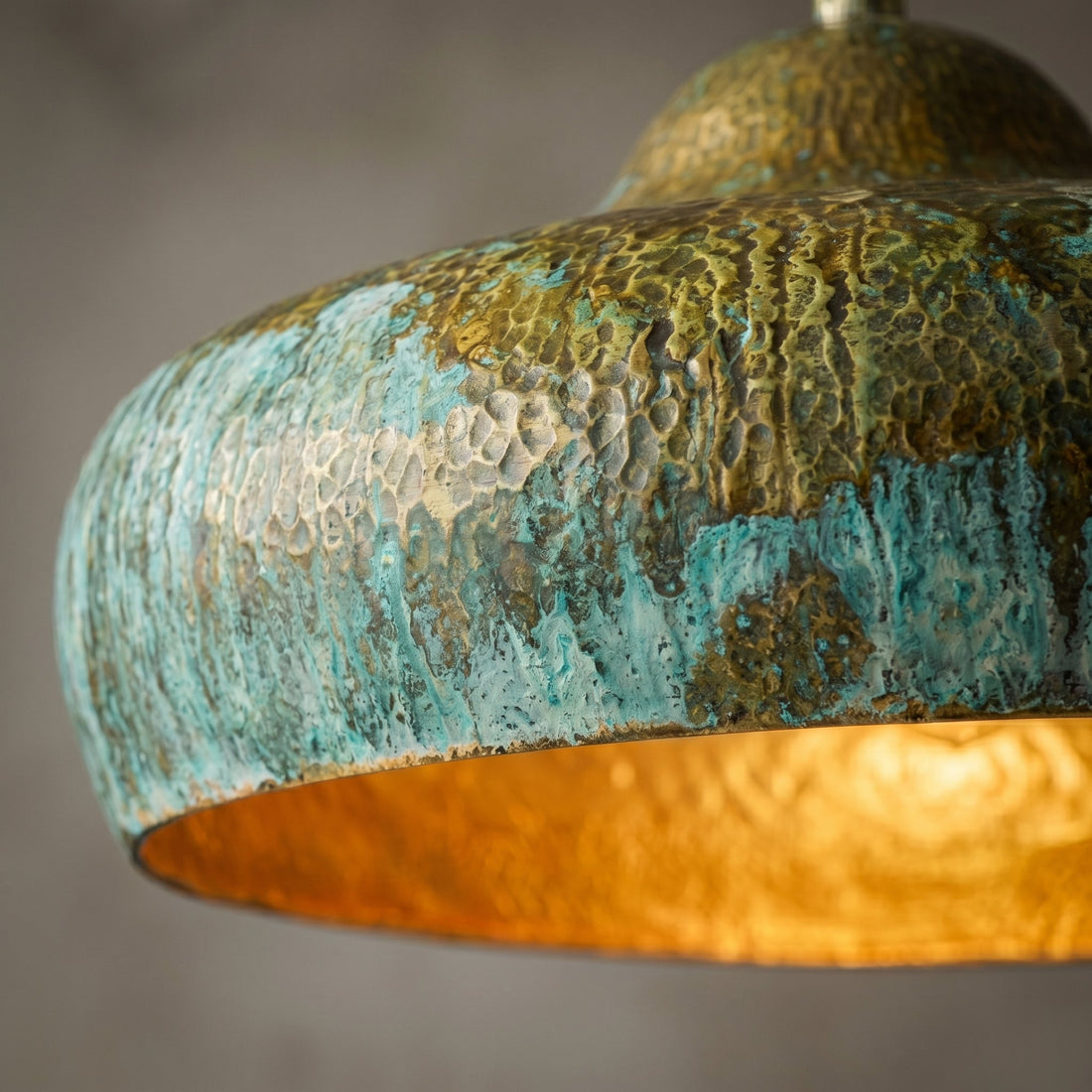 Handmade Copper Dome Lamp with Green Patina – Rustic Artisan Lighting - Mettlemix