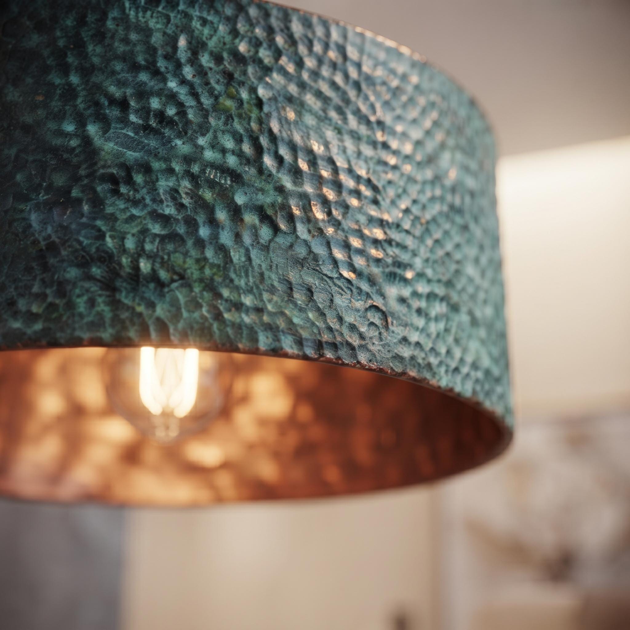 Handmade Copper Dome Pendant Light: Green Patina, Rustic Artisan Lighting - Mettlemix