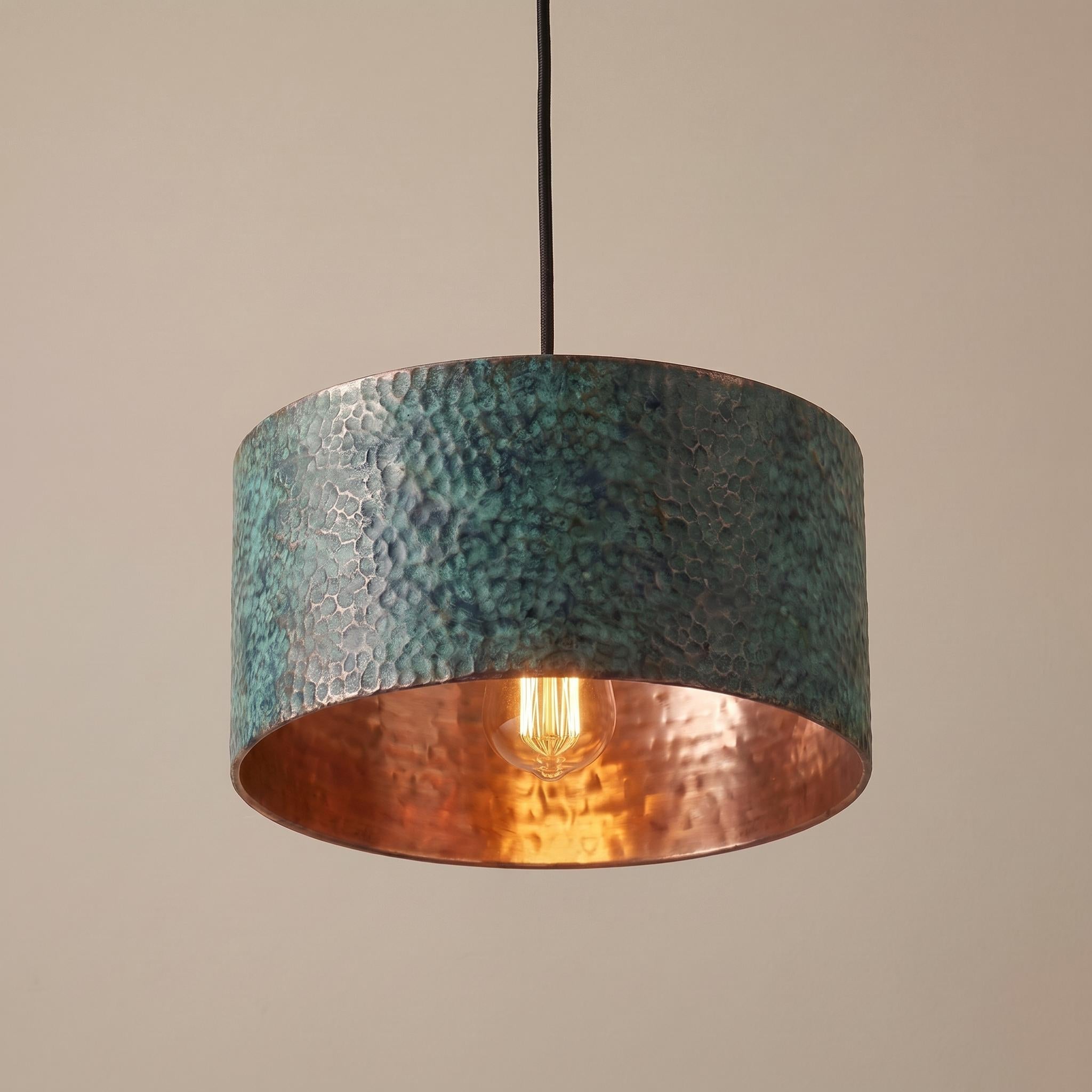 Handmade Copper Dome Pendant Light: Green Patina, Rustic Artisan Lighting - Mettlemix