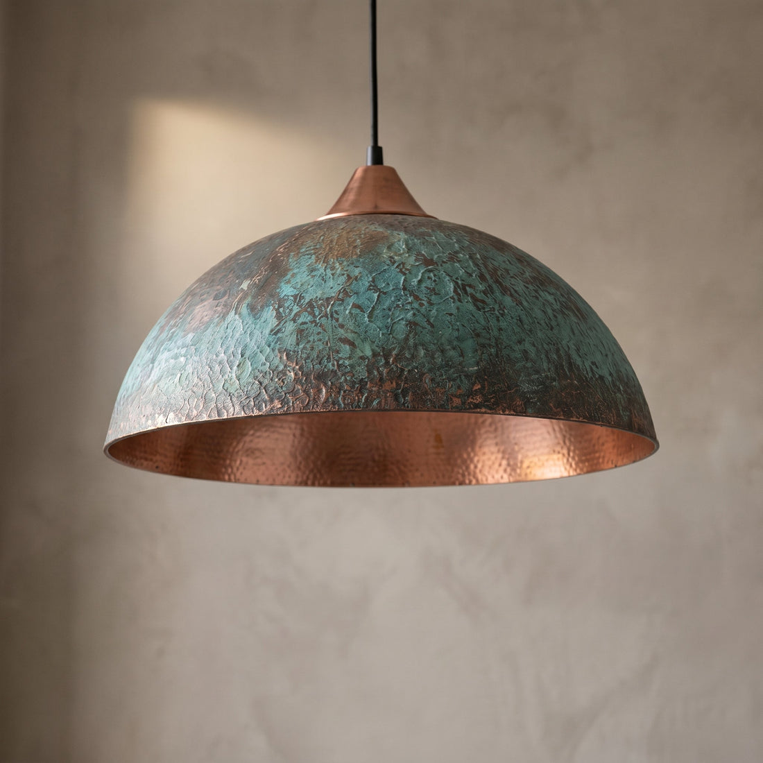 Handmade Copper Dome Pendant Light - Green Patina & Rustic Artisan Lighting - Mettlemix