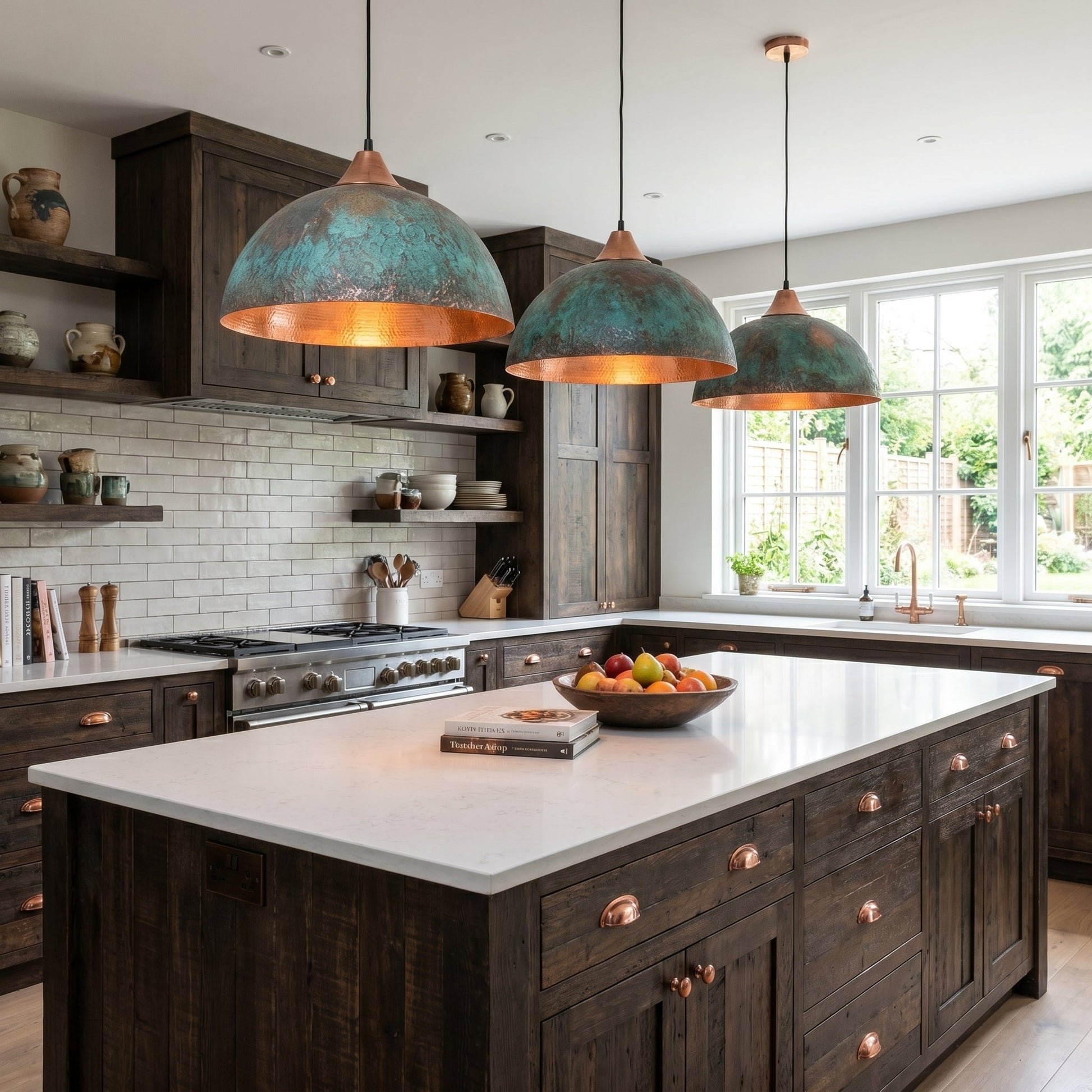 Handmade Copper Dome Pendant Light - Green Patina & Rustic Artisan Lighting - Mettlemix
