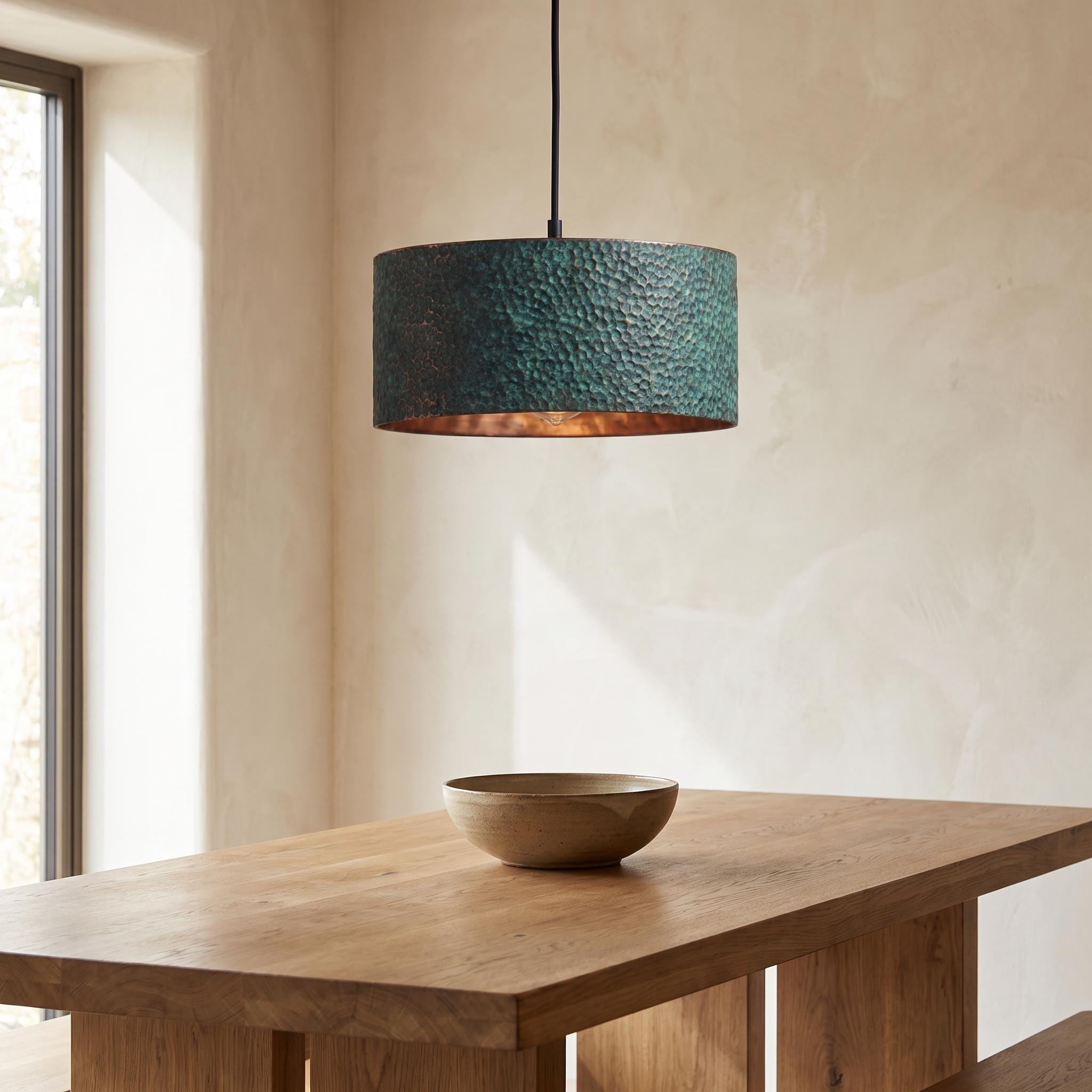 Handmade Copper Dome Pendant Light: Green Patina, Rustic Artisan Lighting - Mettlemix