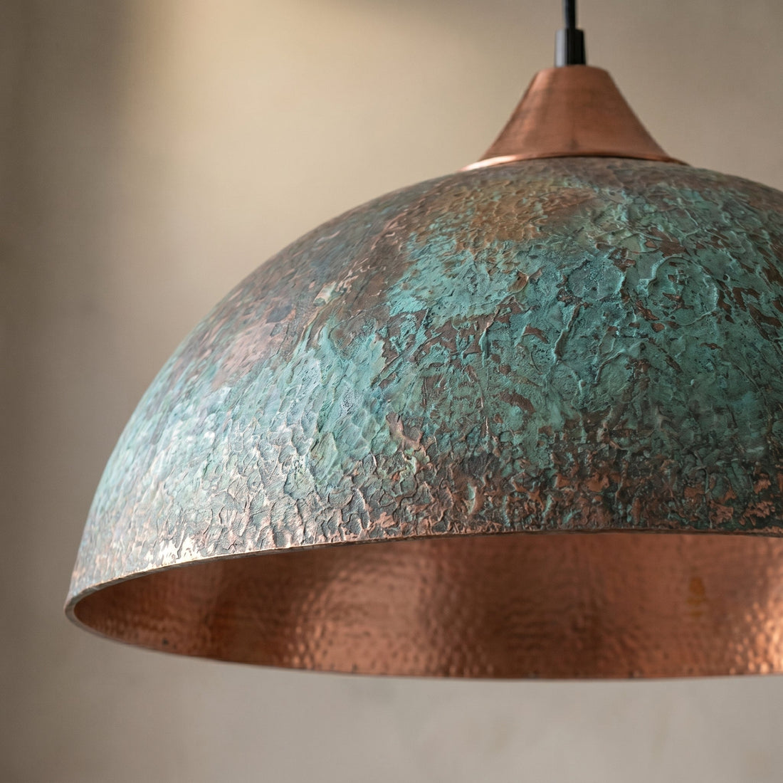 Handmade Copper Dome Pendant Light - Green Patina & Rustic Artisan Lighting - Mettlemix
