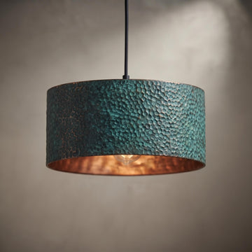 Handmade Copper Dome Pendant Light: Green Patina, Rustic Artisan Lighting - Mettlemix