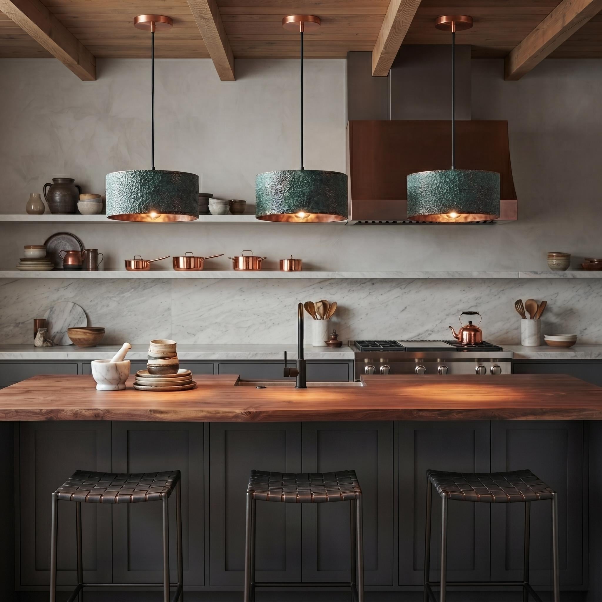 Handmade Copper Dome Pendant Light: Green Patina, Rustic Artisan Lighting - Mettlemix