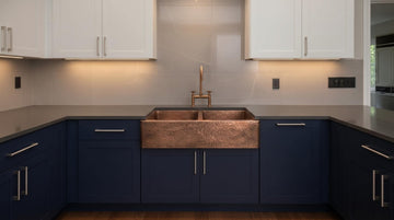 Handmade Copper Farmhouse Sink, Double Bowl Kitchen basin, Hammered Moroccan Apron Front, Custom Luxury Kitchen Renovation - Mettlemix