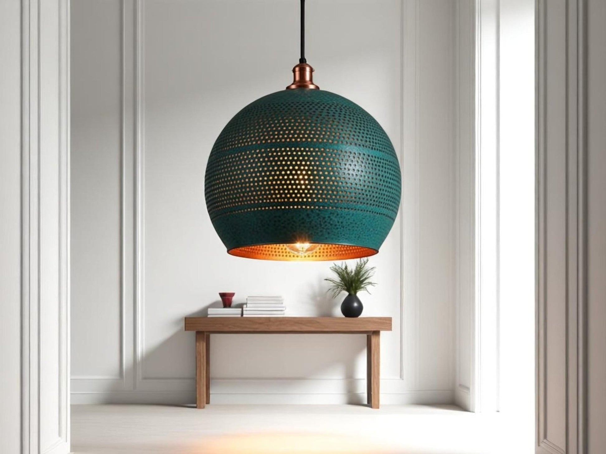 Handmade Copper Patina Pendant Light: Moroccan Sphere Lamp - Mettlemix