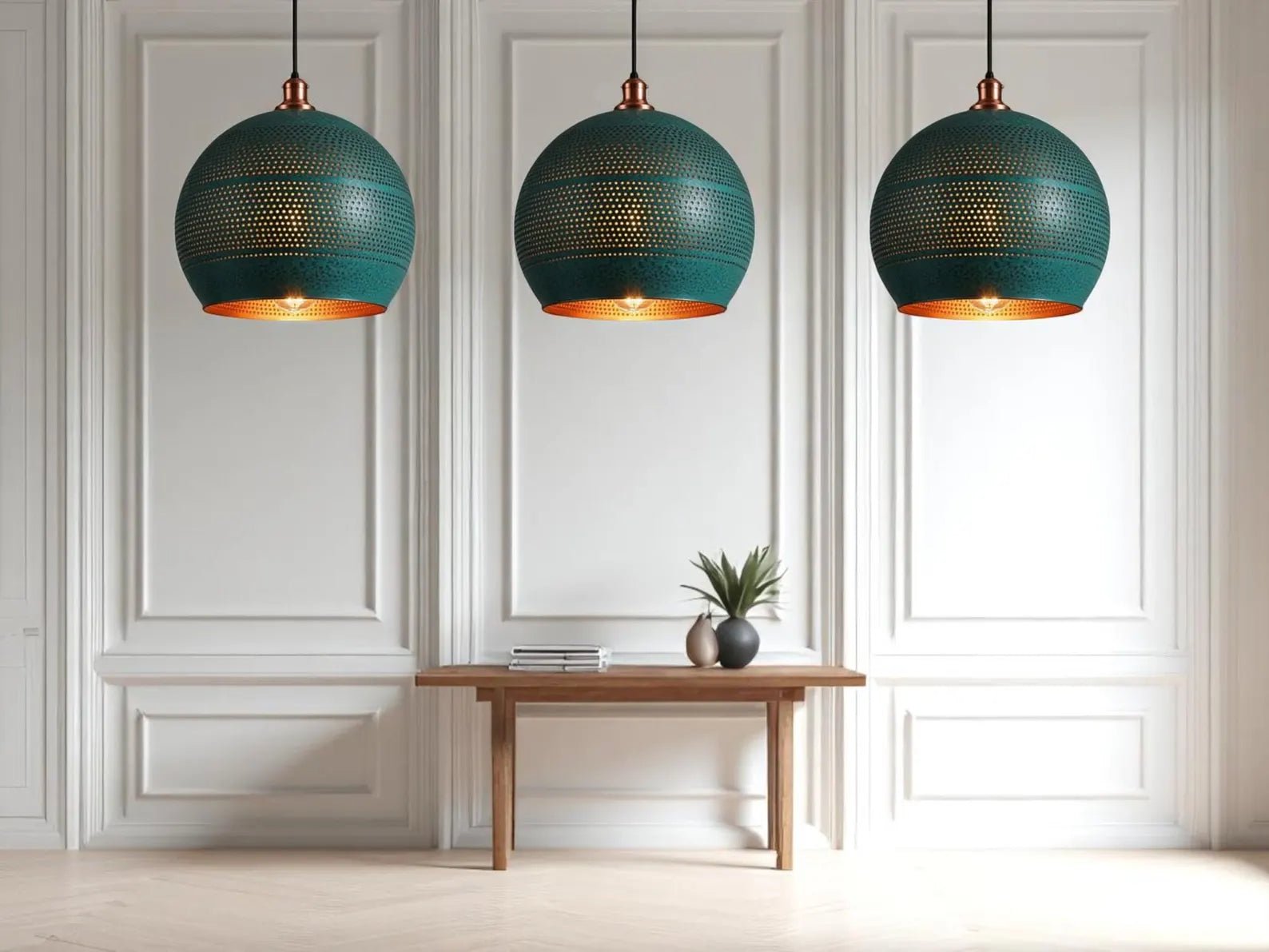 Handmade Copper Patina Pendant Light - Moroccan Sphere Lamp - Mettlemix