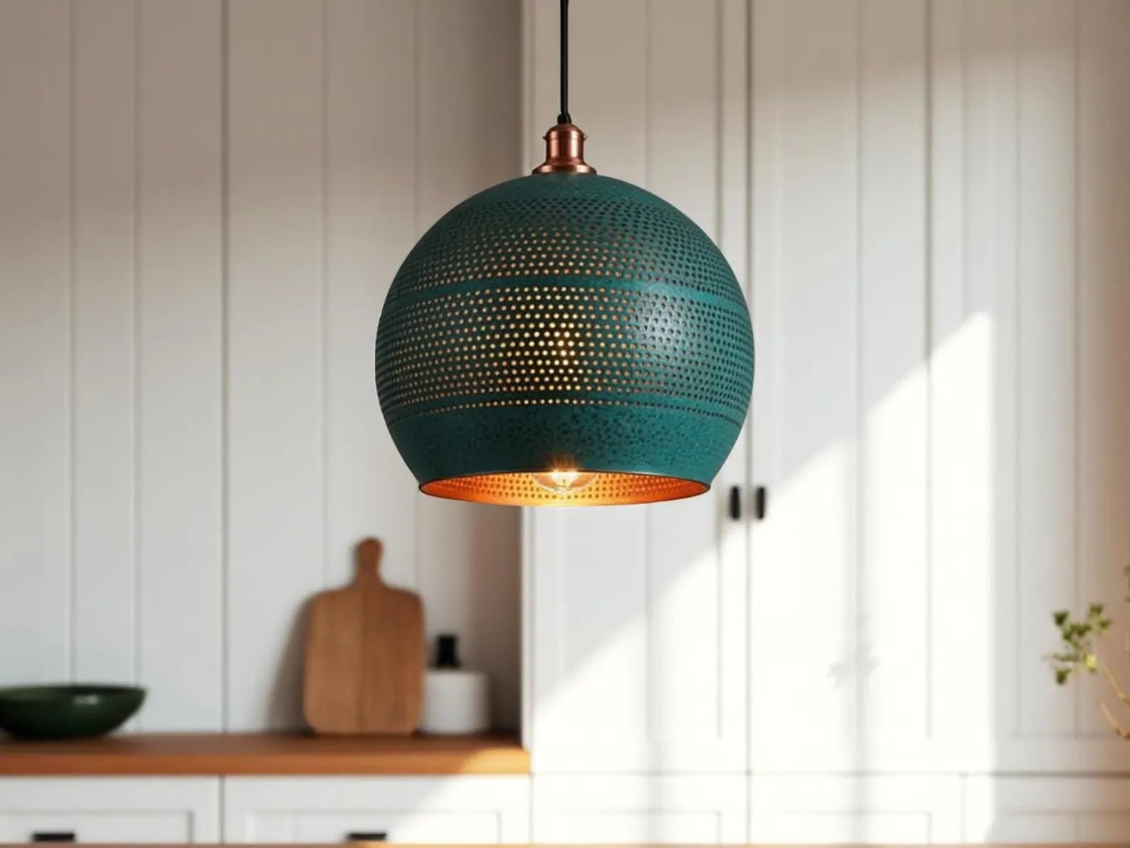 Handmade Copper Patina Pendant Light - Moroccan Sphere Lamp - Mettlemix