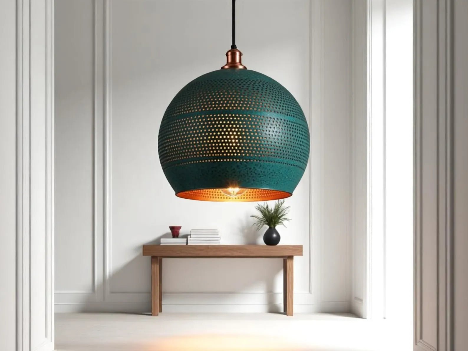Handmade Copper Patina Pendant Light - Moroccan Sphere Lamp - Mettlemix