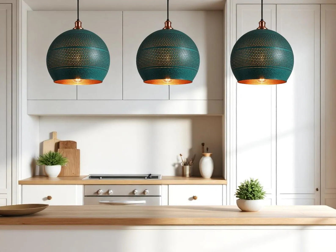 Handmade Copper Patina Pendant Light - Moroccan Sphere Lamp - Mettlemix