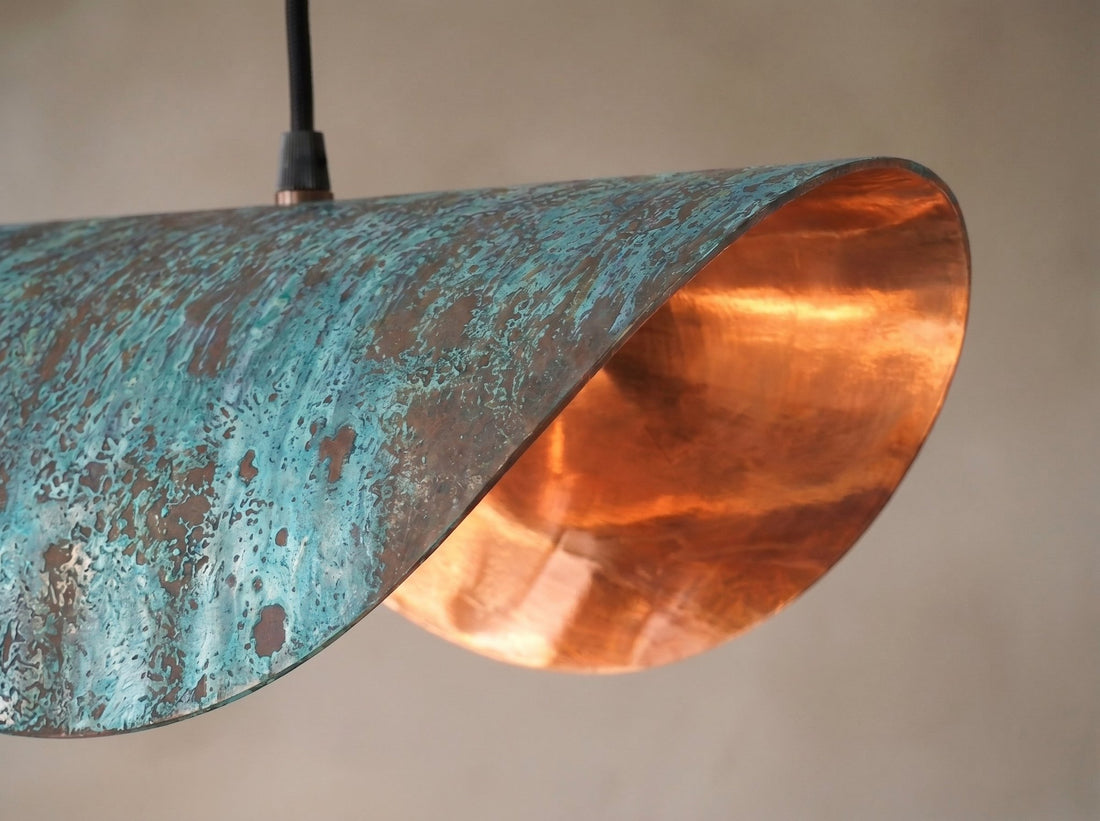 Handmade Copper Patina Pendant Light - Wavy Industrial Hanging Lamp - Mettlemix