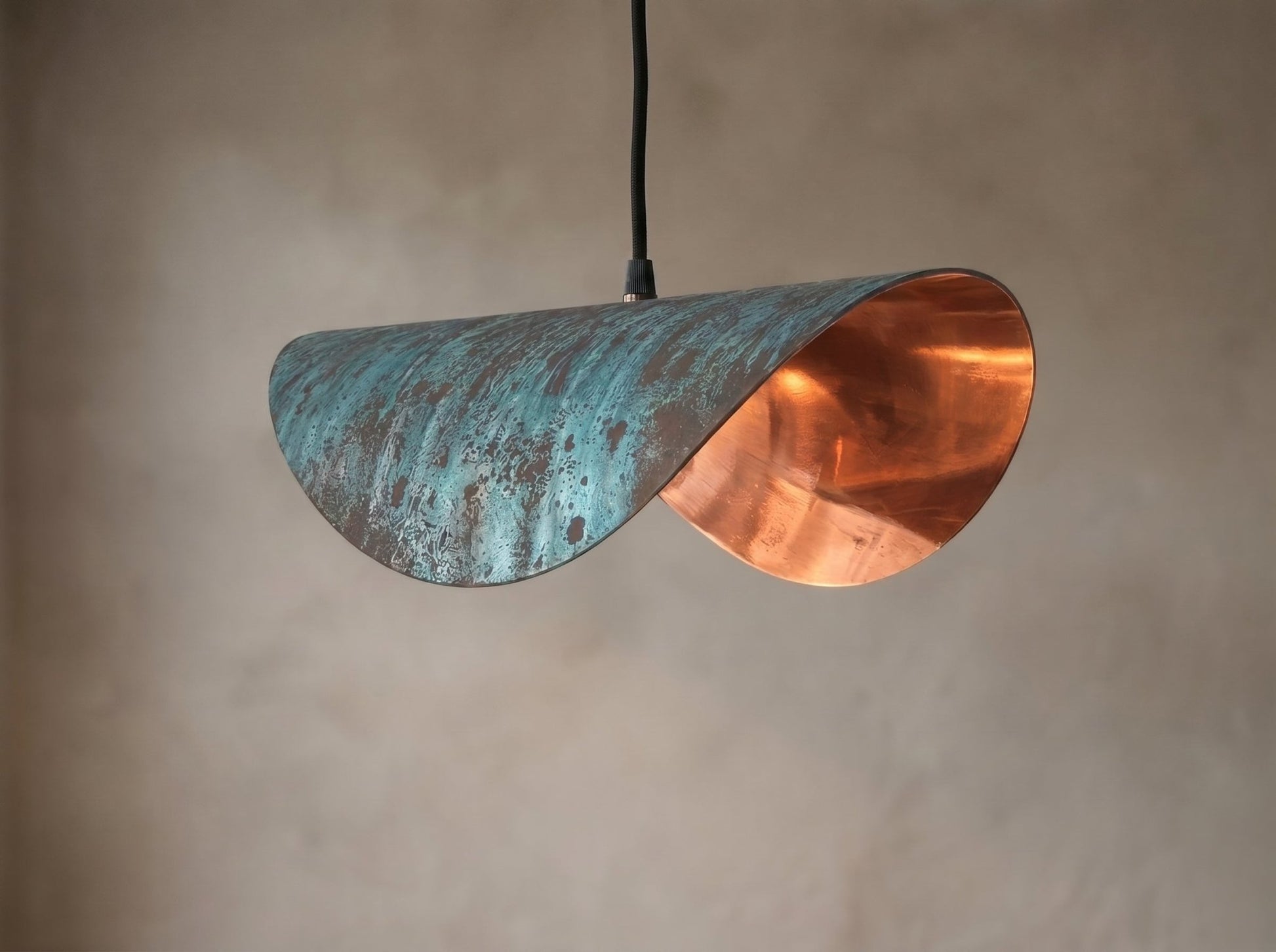 Handmade Copper Patina Pendant Light - Wavy Industrial Hanging Lamp - Mettlemix