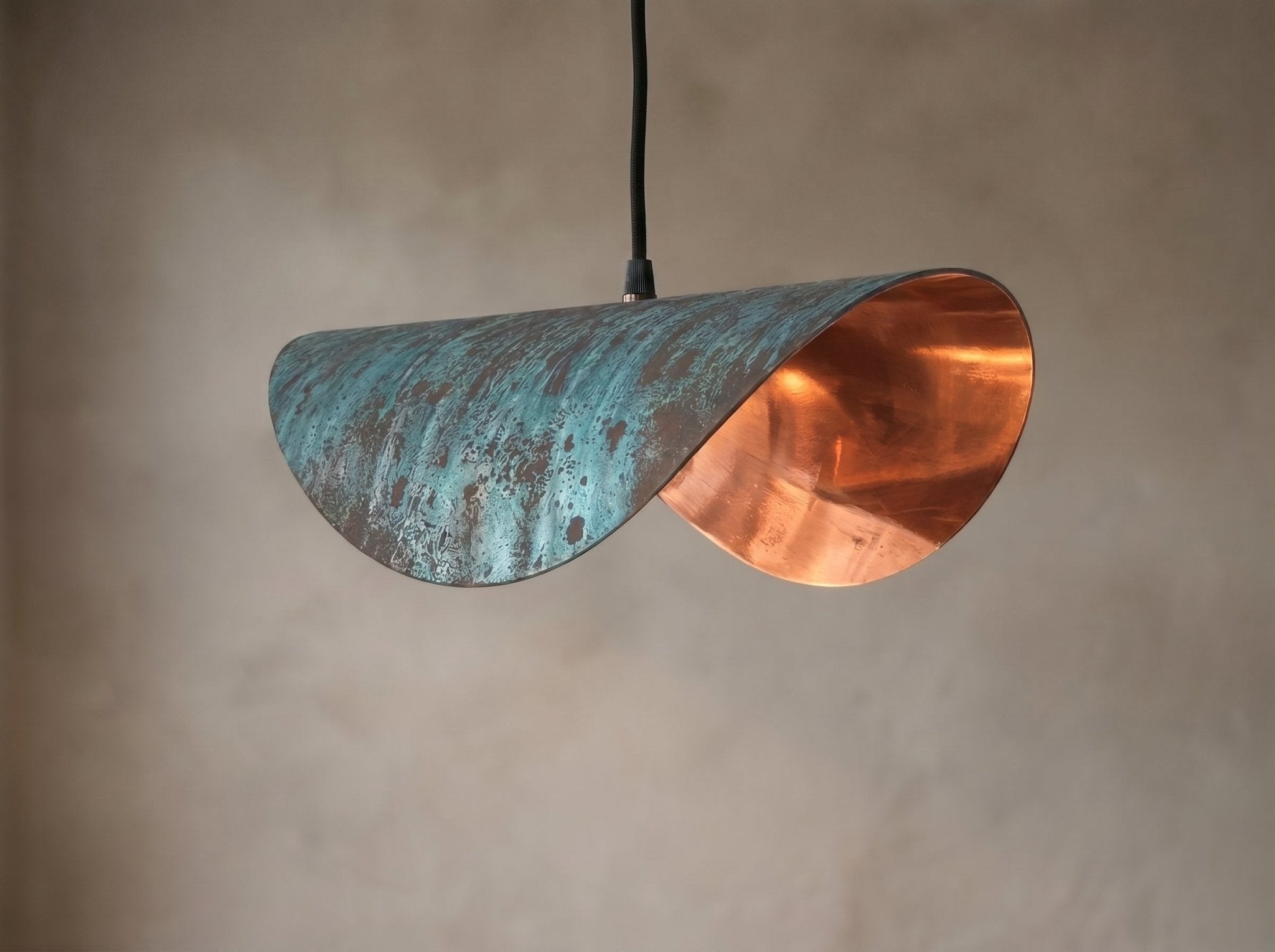 Handmade Copper Patina Pendant Light - Wavy Industrial Hanging Lamp - Mettlemix