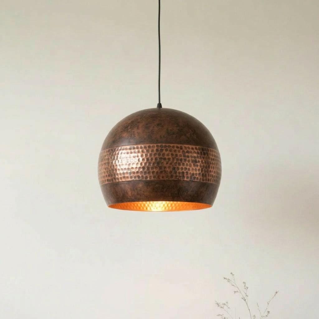 Handmade Copper Pendant Light, Antique Hammered Ceiling Lamp, Rustic Dome Light, Kitchen Island Lighting, Modern Farmhouse Decor - Mettlemix