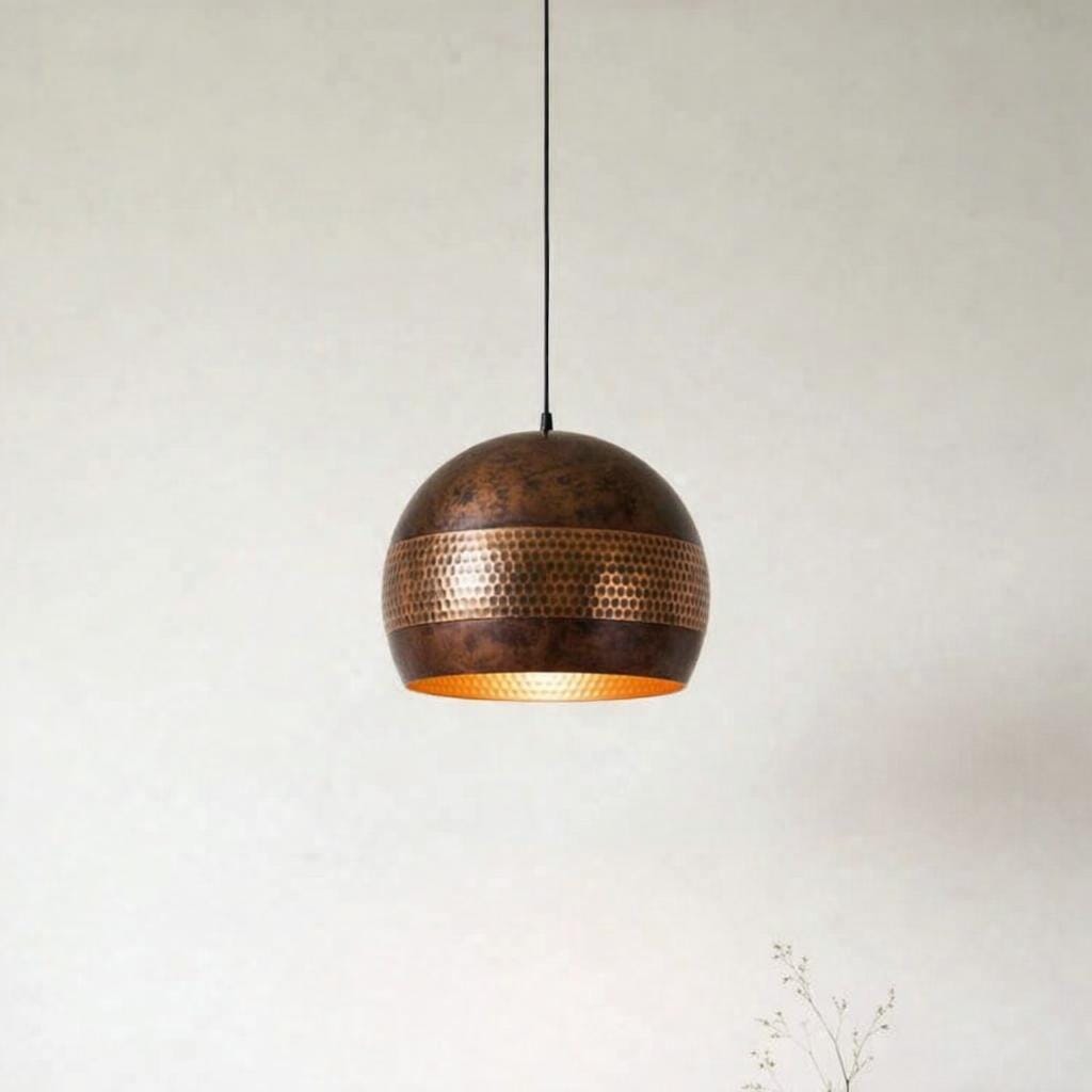 Handmade Copper Pendant Light, Antique Hammered Ceiling Lamp, Rustic Dome Light, Kitchen Island Lighting, Modern Farmhouse Decor - Mettlemix