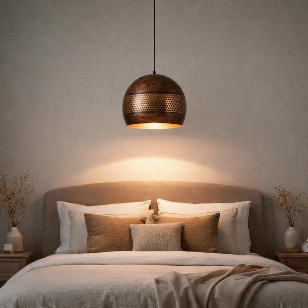 Handmade Copper Pendant Light, Antique Hammered Ceiling Lamp, Rustic Dome Light, Kitchen Island Lighting, Modern Farmhouse Decor - Mettlemix