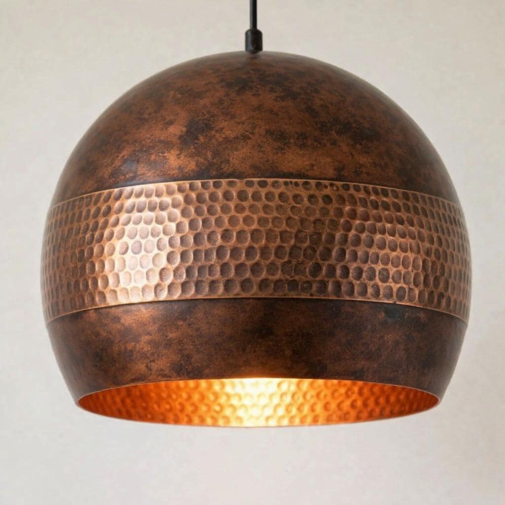 Handmade Copper Pendant Light, Antique Hammered Ceiling Lamp, Rustic Dome Light, Kitchen Island Lighting, Modern Farmhouse Decor - Mettlemix