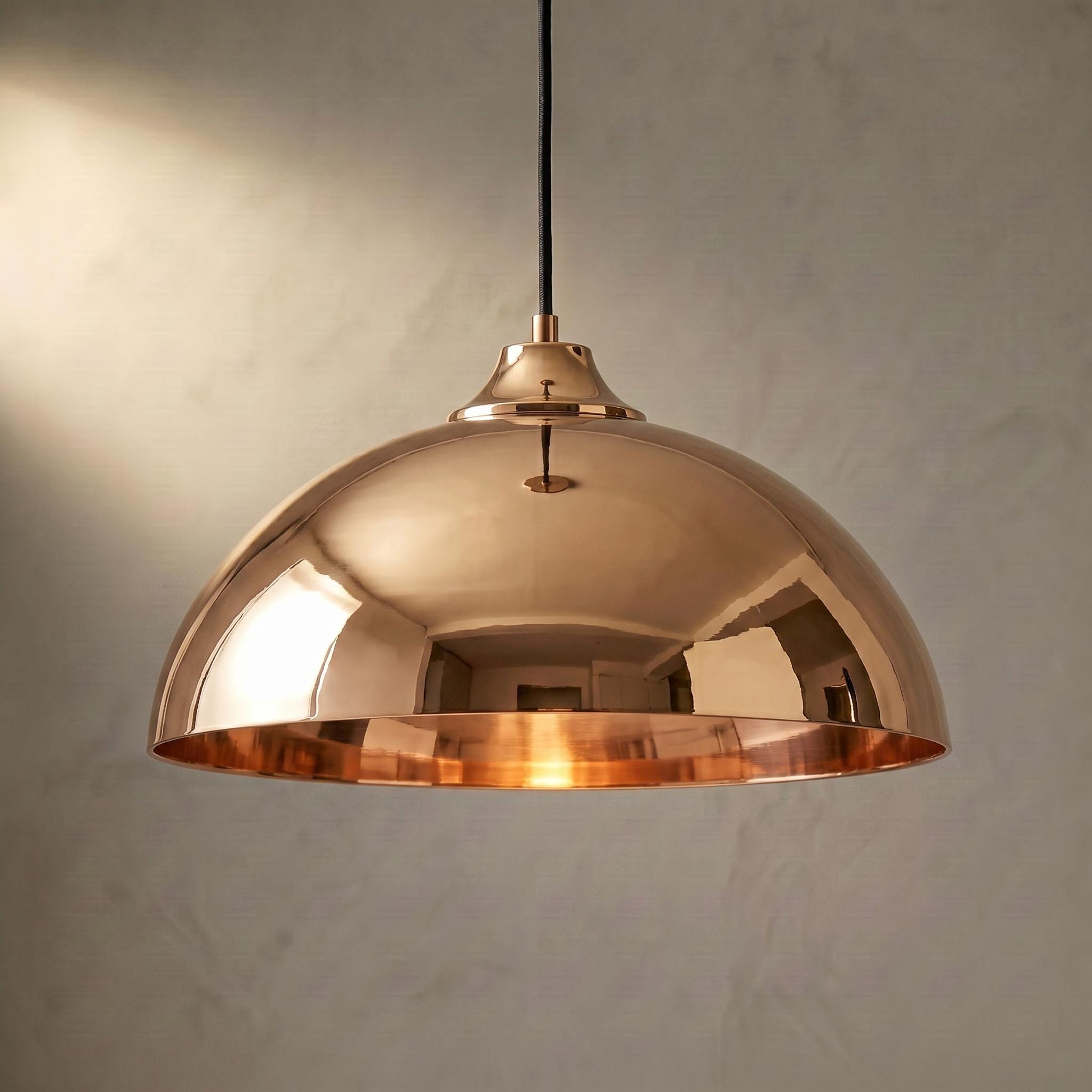 Handmade Copper Pendant Light golden rose finish Moroccan copper Dome Lamp smooth finish - Mettlemix