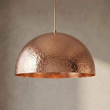 Handmade Copper Pendant Light golden rose finish Moroccan hammered copper Dome Lamp - Mettlemix