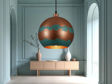 Handmade Copper Pendant Light - Green Patina Moroccan Dome Lamp - Mettlemix