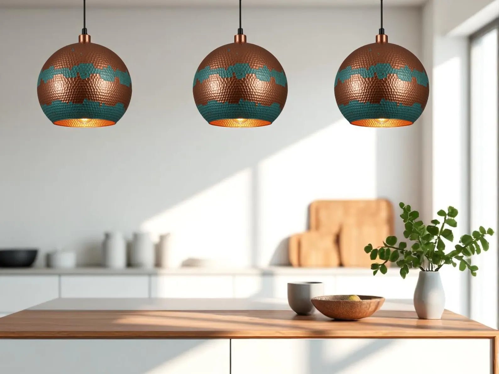 Handmade Copper Pendant Light - Green Patina Moroccan Dome Lamp - Mettlemix