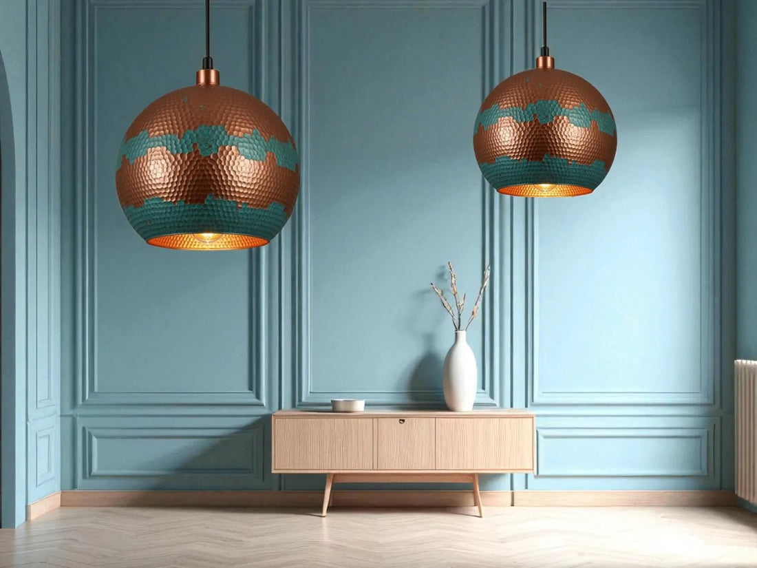 Handmade Copper Pendant Light - Green Patina Moroccan Dome Lamp - Mettlemix