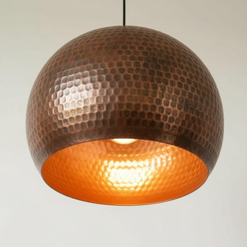 Handmade Copper Pendant Light - Hammered Dome Ceiling Fixture - Rustic Farmhouse Kitchen Island Chandelier - Modern Industrial Lighting - Mettlemix