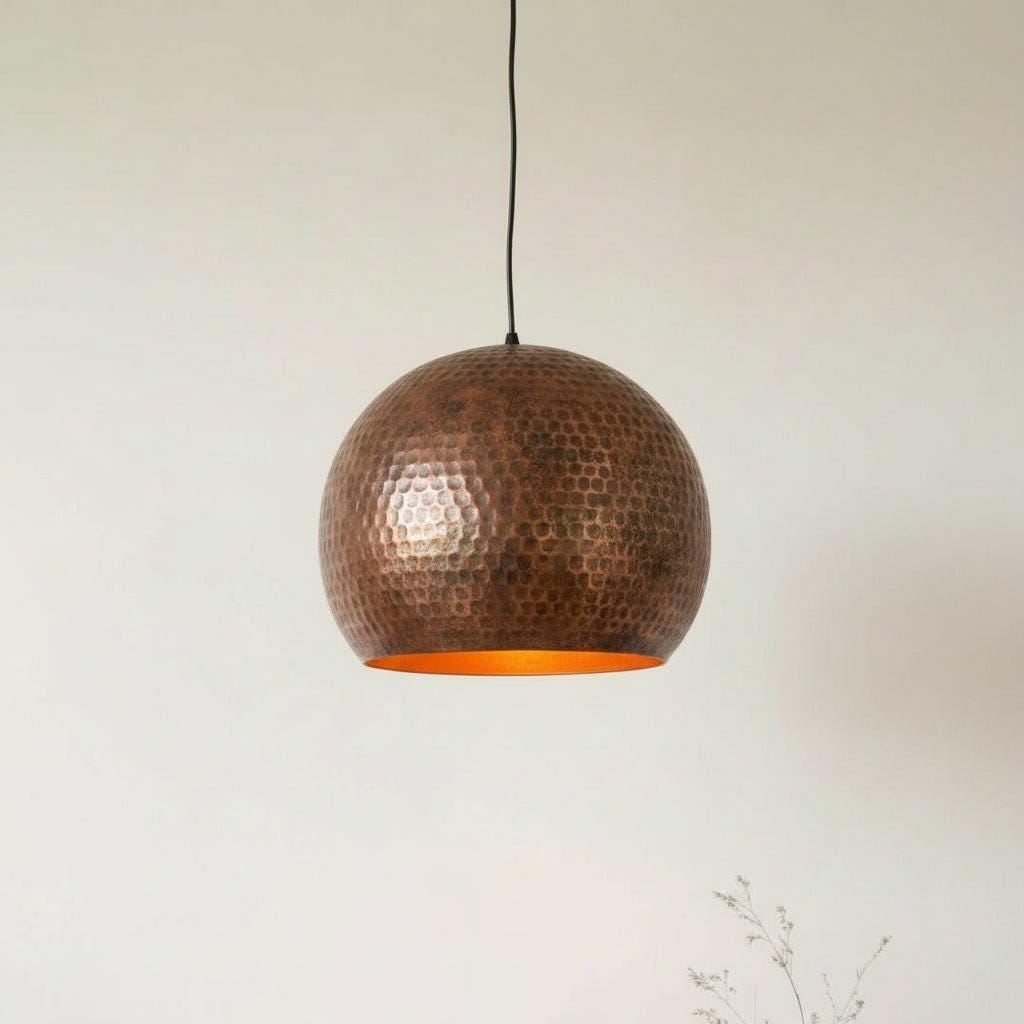 Handmade Copper Pendant Light - Hammered Dome Ceiling Fixture - Rustic Farmhouse Kitchen Island Chandelier - Modern Industrial Lighting - Mettlemix
