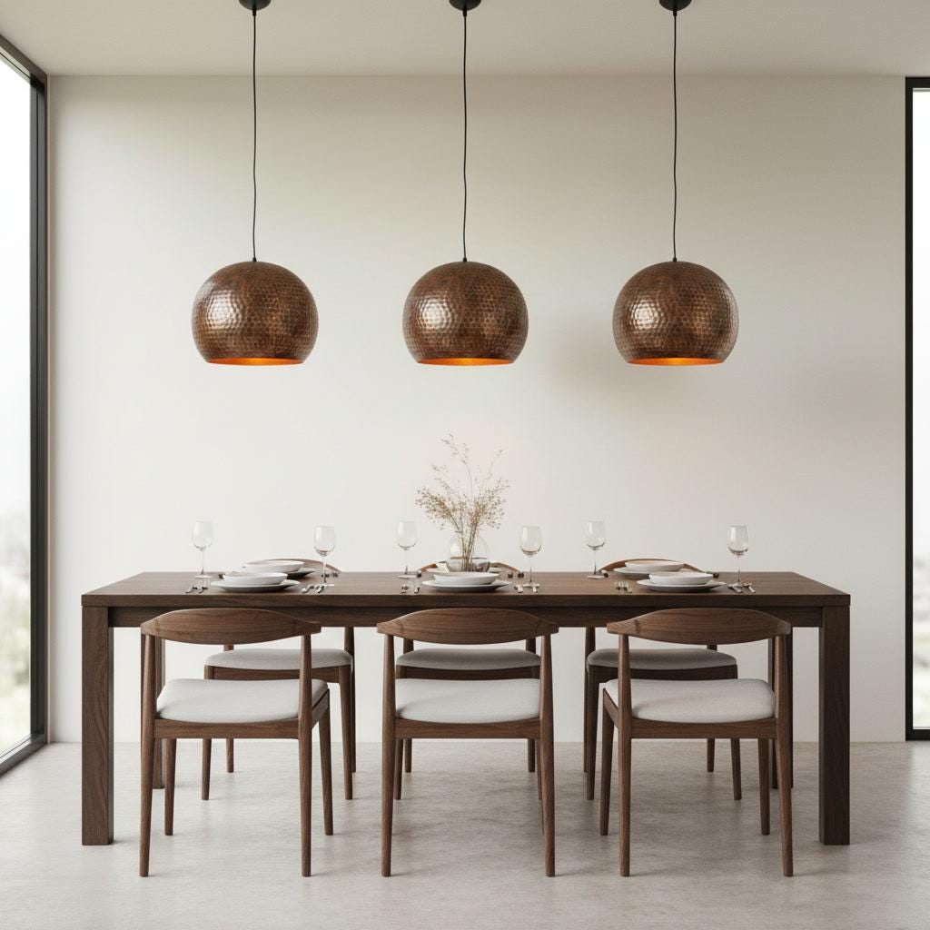 Handmade Copper Pendant Light - Hammered Dome Ceiling Fixture - Rustic Farmhouse Kitchen Island Chandelier - Modern Industrial Lighting - Mettlemix