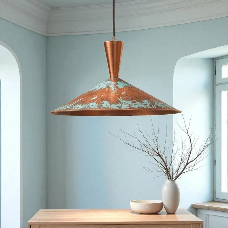 Handmade Copper Pendant Light - Rustic Patina Dome Lamp - Mettlemix