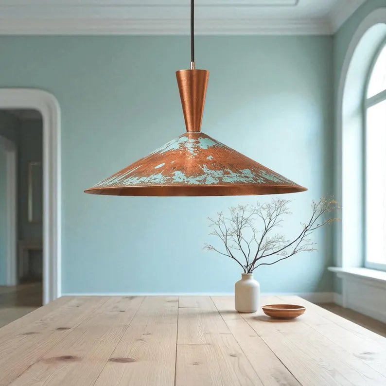 Handmade Copper Pendant Light - Rustic Patina Dome Lamp - Mettlemix