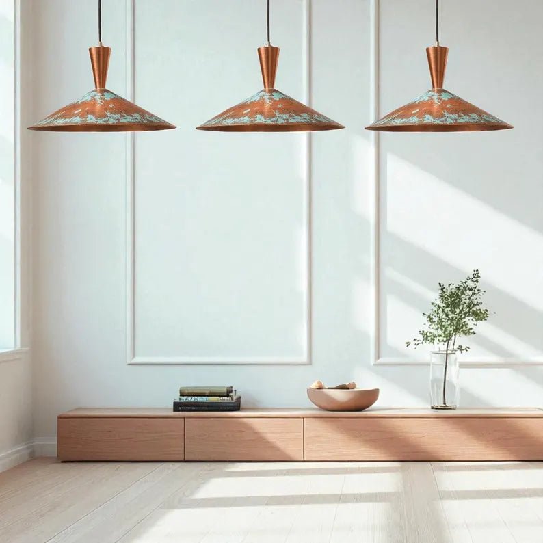 Handmade Copper Pendant Light - Rustic Patina Dome Lamp - Mettlemix